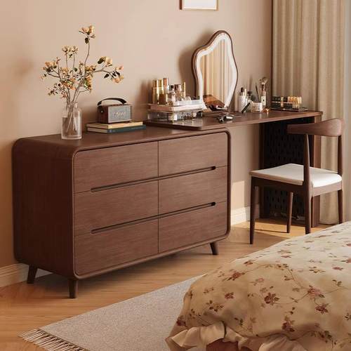 实木梳妆台现代简约化妆桌小户型办公书桌可伸缩梳妆收纳斗柜组合