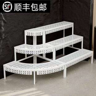 室内花架置物架阳台铁艺阶梯落地式多层户外庭院多肉白色花盆架子