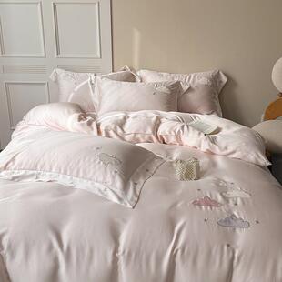 100支兰精天丝四件套云朵贴布星星绣刺绣梦幻宽边莱赛尔纤维床品