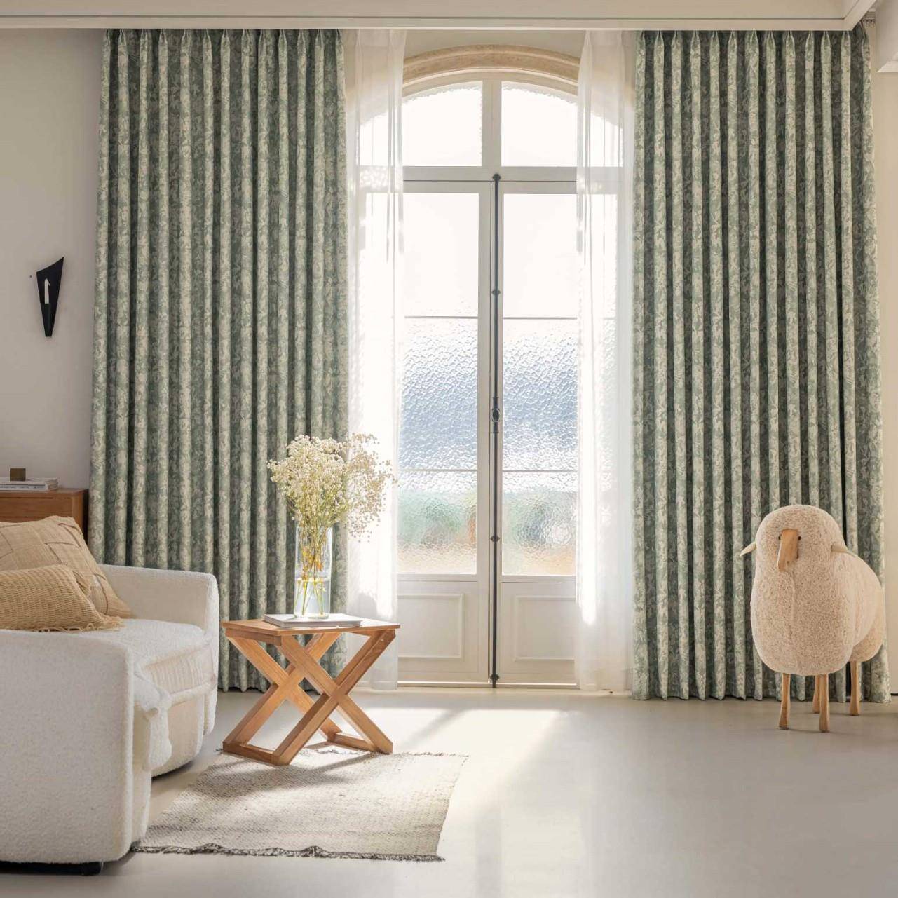 1PC新款唐顿庄园绿色窗帘客厅卧室装饰窗帘个性装饰穿杆窗纱窗帘