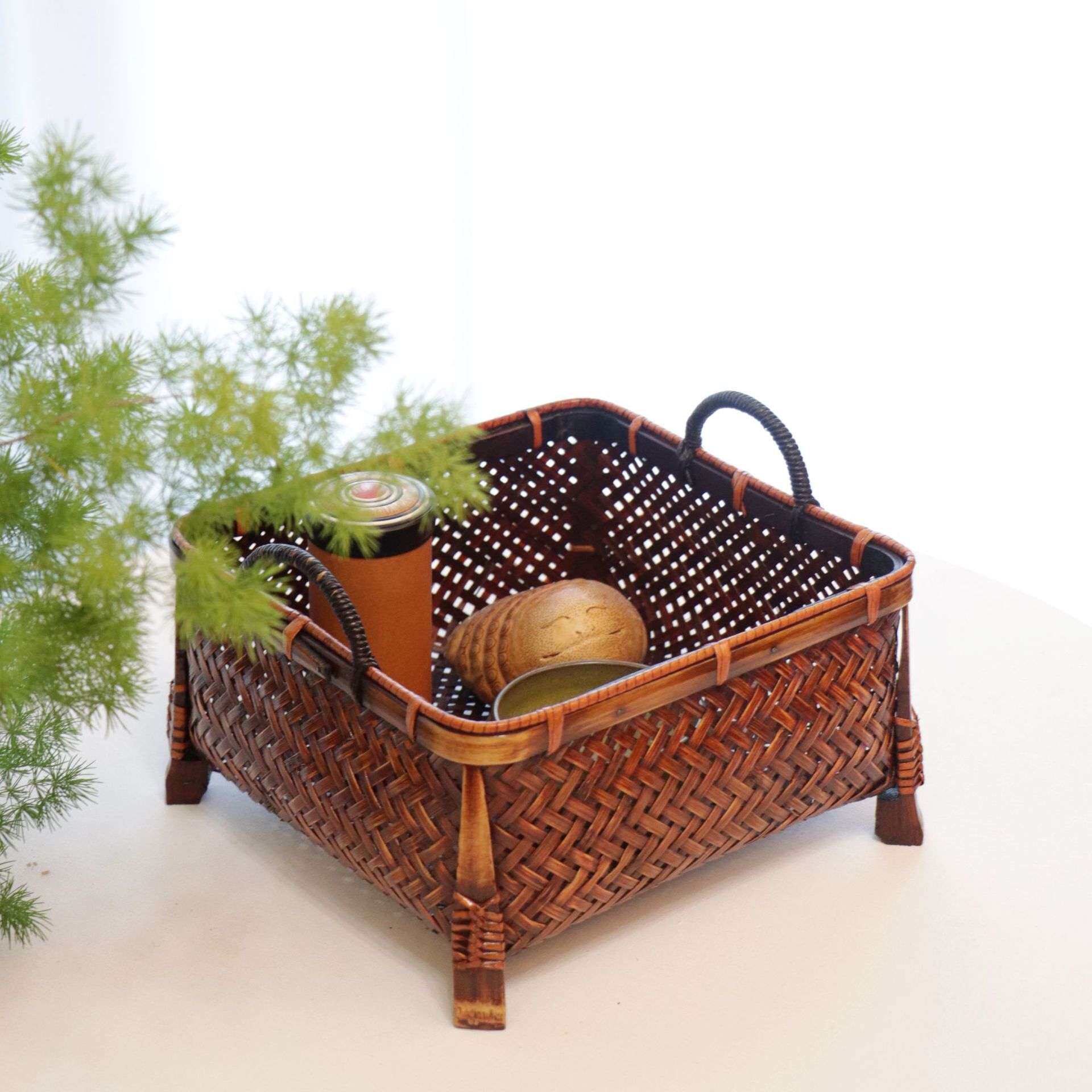 方形竹编筐收纳盒 水果竹篮子 工艺竹制品 竹子果盘干果篮茶具盒