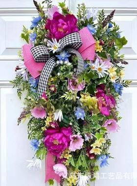 春季彩紫色郁金香花环4102丁香郁金香风信子绣球多春夏花花家环居