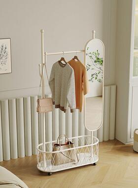 OLZ轻奢网功红衣帽架穿衣镜一体旋卧室家落地镜多能可转挂衣服用