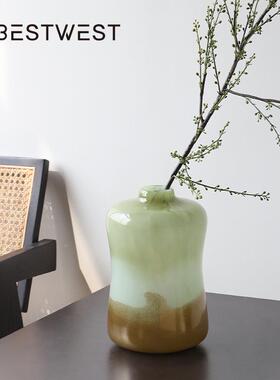 西居无品牌/抹茶家绿色渐变玻饰璃花博瓶摆件高档家居样板间软装