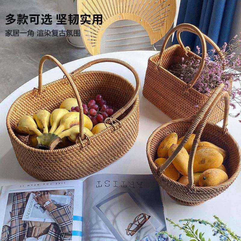 越纳南藤编手提插花收篮厅餐桌家客用QKK糕点收纳手提水糖果零食