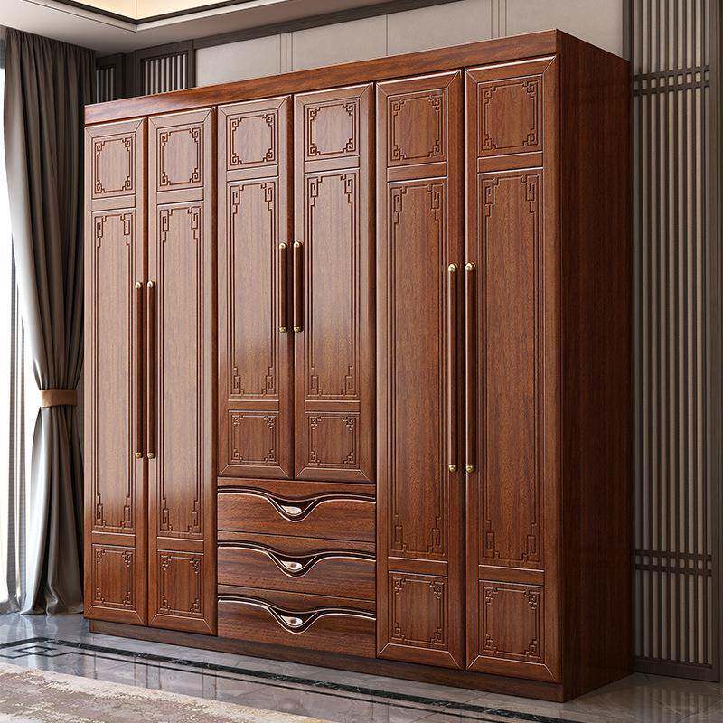 胡桃木木衣柜中家用卧室全式实木多层大实衣柜橱经济85043型收纳