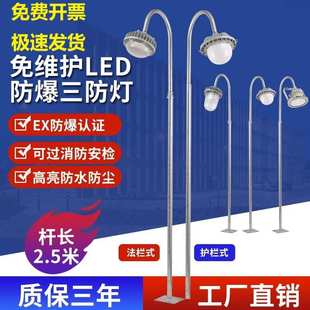 2.5米护栏式防爆灯电厂锅炉房立杆防爆三防灯50W法兰式防腐平台灯