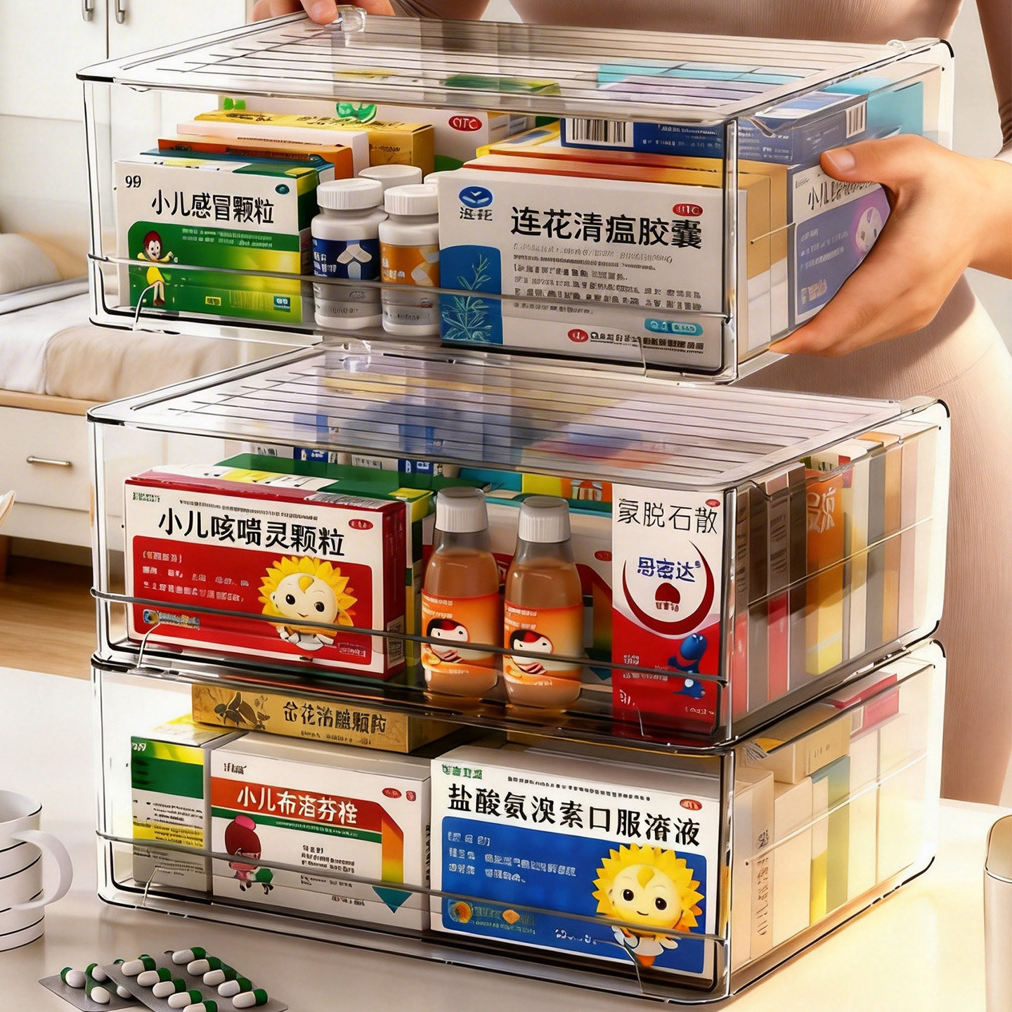 喆概念收纳盒药品抽屉式透明图片