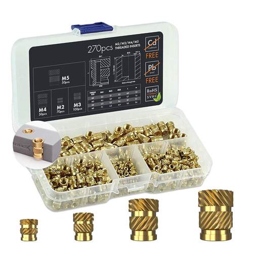 跨境270pcs土八铜螺母盒装塑料零件插入螺母M2/M3/M4/M5