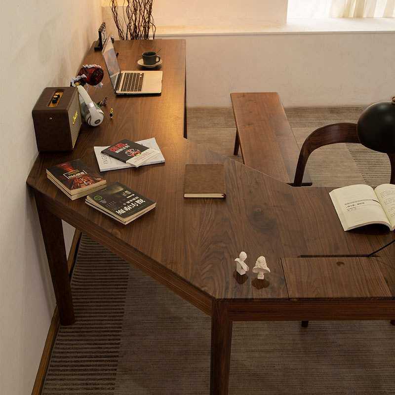 北美黑胡桃双人书桌轻奢实木简约转角老板桌办公桌书房拐角设计师