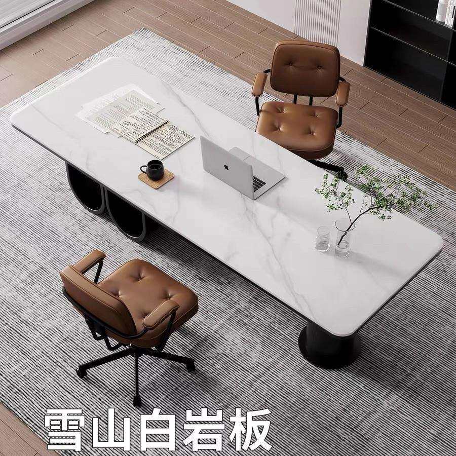 岩板铁艺书桌家用电脑桌办公室老板桌高端办公桌轻奢现代书房桌子
