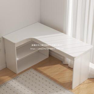 奶油风转角电脑桌书架一体学习桌卧室梳妆台书桌柜二合一家用桌子