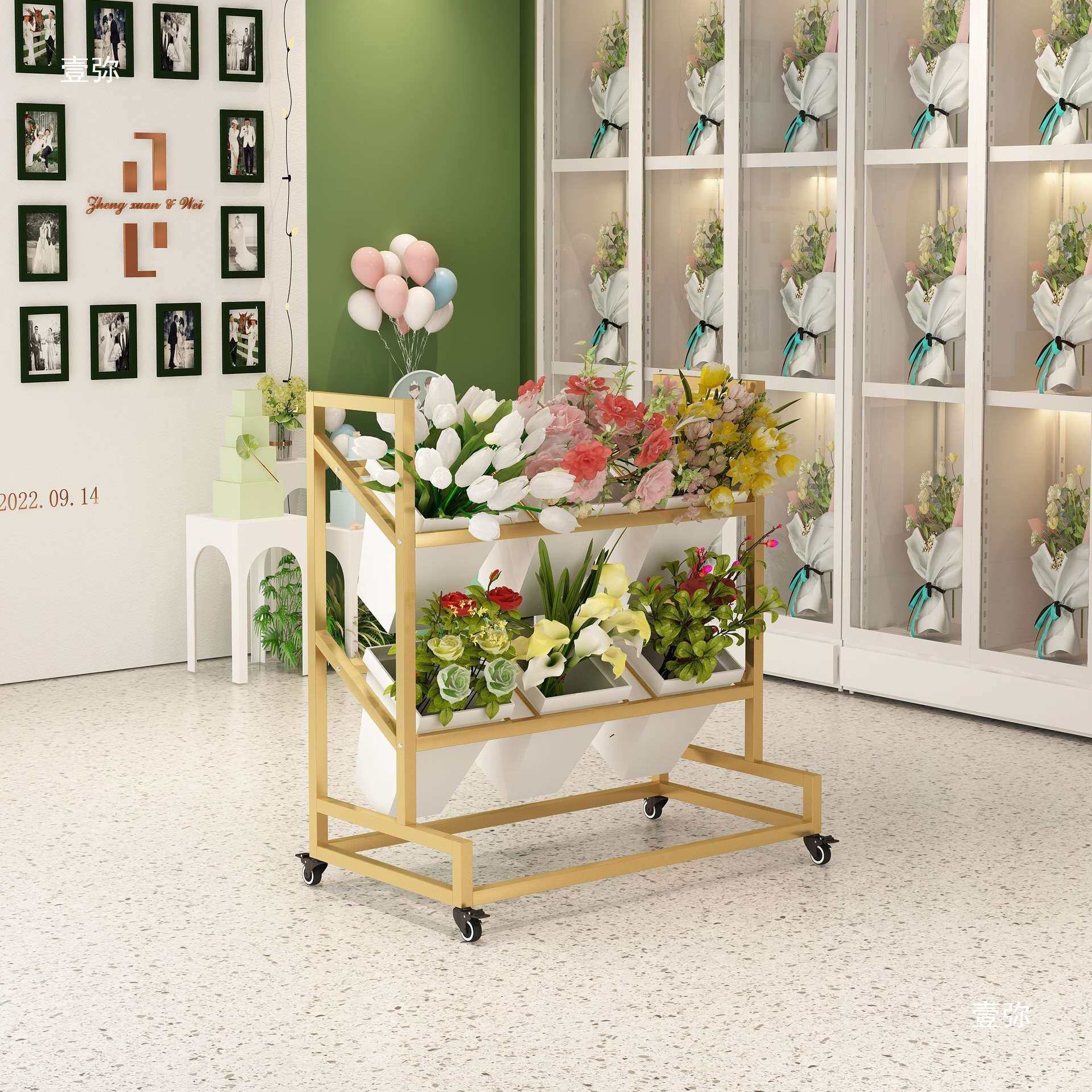 鲜花架摆摊花店铁艺醒花冷柜架子花桶展示架鲜花收纳简易网红花架