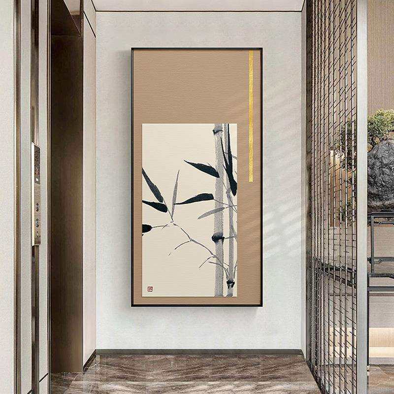 宝纸墨香新中式水墨竹子国画入户玄关走廊过道竖版装饰画