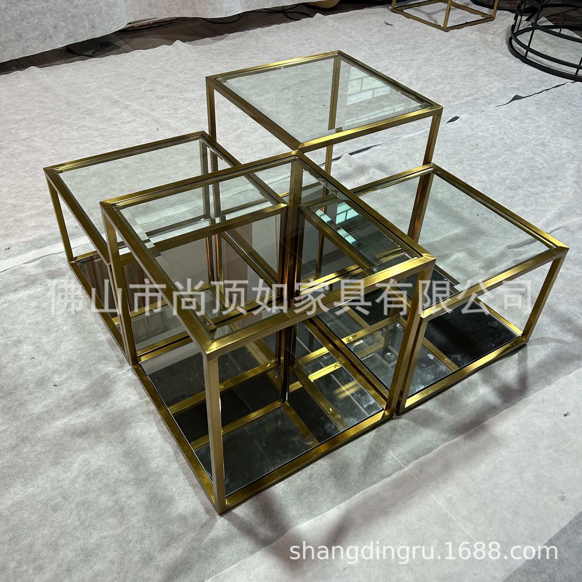 多层次镜子茶几客厅用拉丝钛金茶几角几套装家用大茶桌