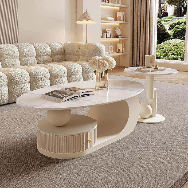 岩板奶油简约风岩板椭圆形茶几现代新款小户型轻奢客厅组合家用,3C数码配件,USB灯,淘宝优惠券,粉丝福利购,淘宝优惠卷