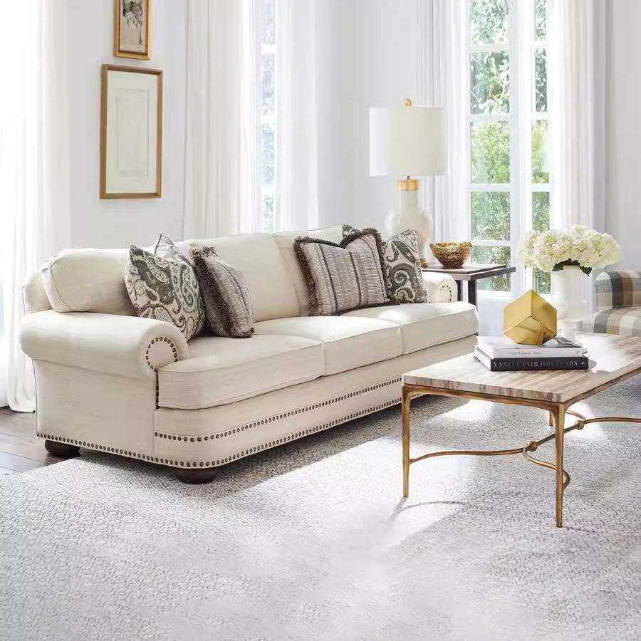 美式布艺沙发小户型客厅轻奢三人位皮艺沙发新款复古简约高端家具