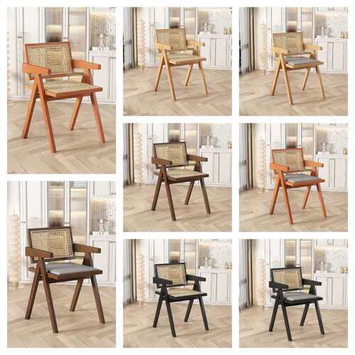 Nordic Dining Chair Solid Wood Frame Armchair Rattan Chair