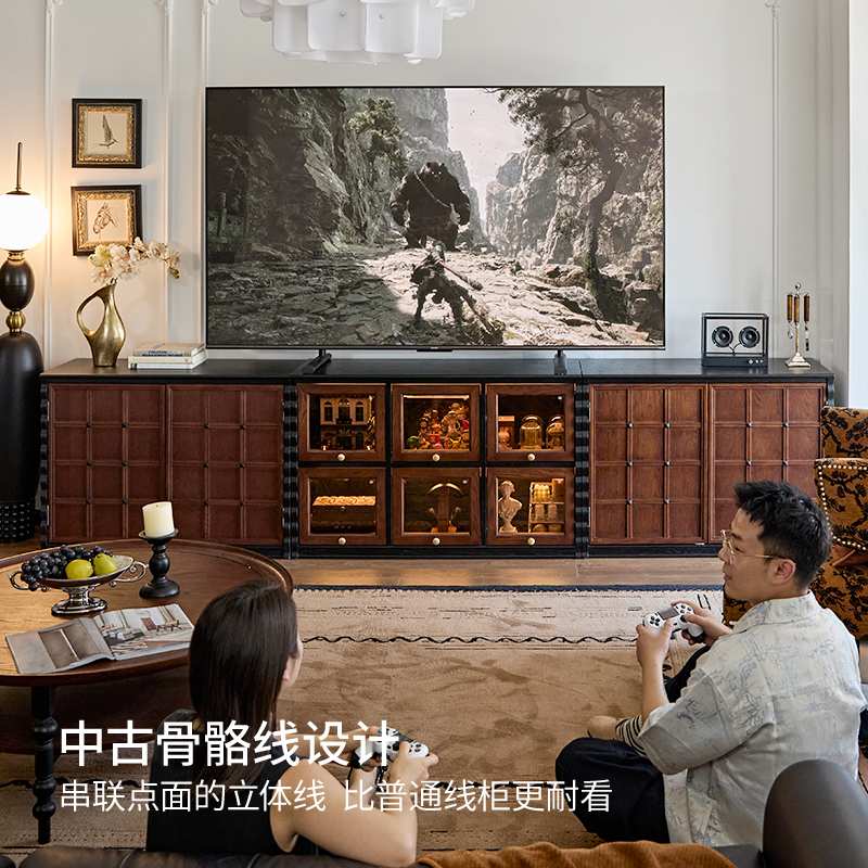 法式复古棋巧柜落地中古风组合电视柜卡门客厅展示柜实木储物柜子