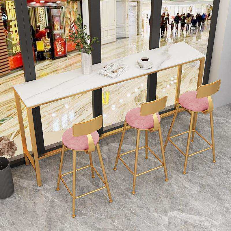 轻奢大理石吧台桌家用客厅阳台简约长条桌靠墙奶茶店高脚桌椅组合