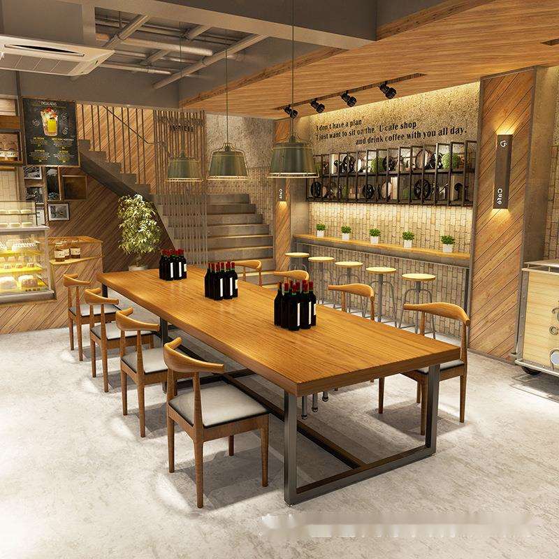 工业风实木餐桌餐厅酒庄铁艺复古简约办公长桌餐桌椅组合复古工业