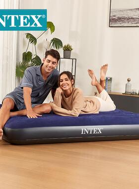 INTEX64758蓝色双人线拉空气床户外野营床垫PVC植绒充气床