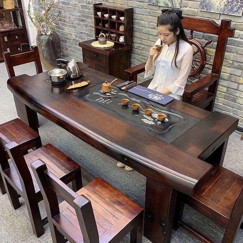 老船木茶桌椅组合新中式家具套装一体实木茶台简约茶几客厅泡茶桌