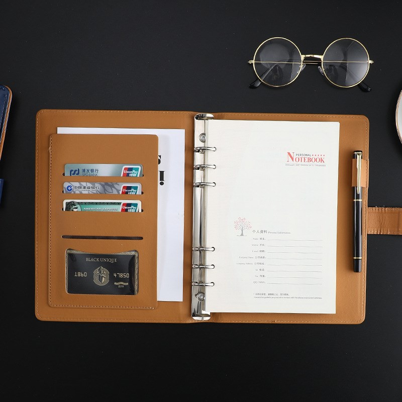 A5B5带扣仿皮商务笔记本logo pu皮革笔记本子办公活页记事本