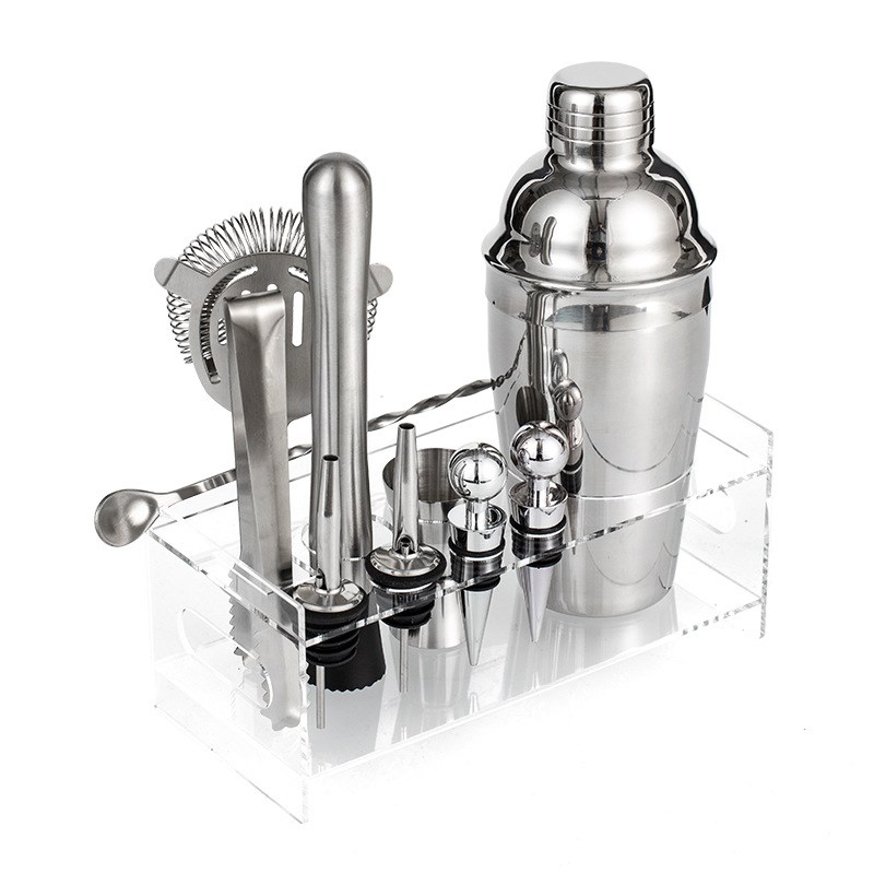 新品不锈钢调酒器套装调酒器全套配亚克力底座雪克杯全套