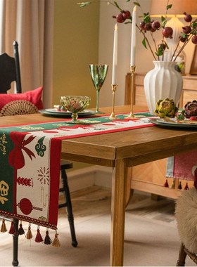 伊缦琪韵提花红色节日撞色餐桌布艺节日茶几床旗电视柜工厂直供