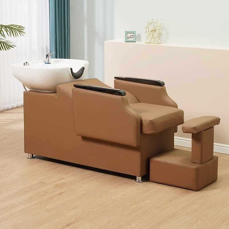 洗头床理发店网红款陶瓷半躺美发店剪发不锈钢冲水床