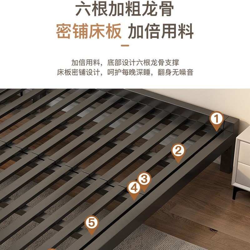 现代简约家用双人铁艺床加粗加厚出租屋铁床1米5铁架床网红单人床