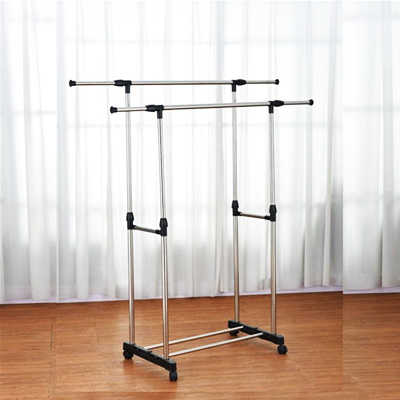 厂家不锈钢双杆晾衣架室内挂衣架阳台便携衣架伸缩落地晾衣架