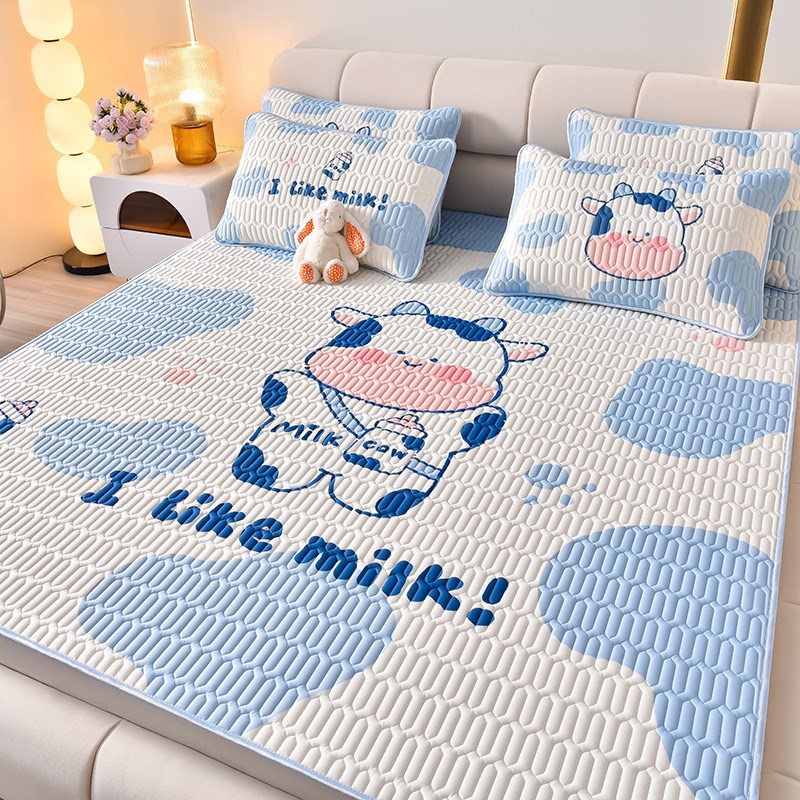 夏季冰丝乳胶凉席三件套床单款空调软席子学生宿舍可水洗家用凉席