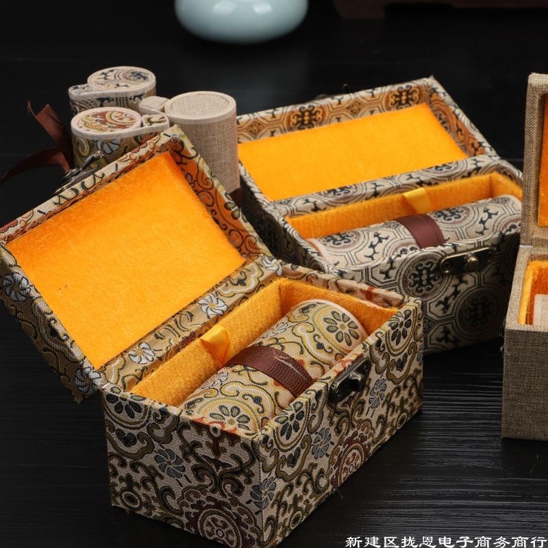 小号迷你空白蜡染鎏金宣纸卷轴锦盒手卷挂轴半生半熟书法毛笔珏沁