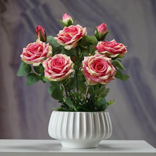 仿真玫瑰花盆景摆设室内客厅办公室假花盆栽摆件绢花花艺桌面装饰