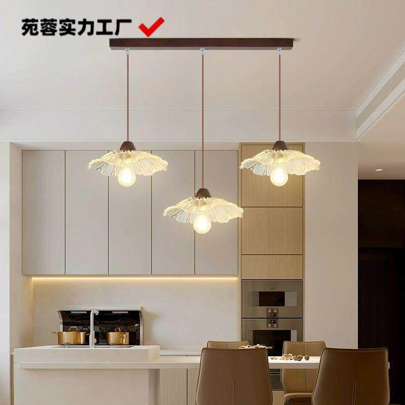 餐厅吊灯北欧复古荷叶民宿吊灯现代简约日式原木风木艺吧台饭厅灯