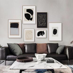 黑白默想北欧黑白客厅多联组合画文艺人物卧室挂画工作室玄关画