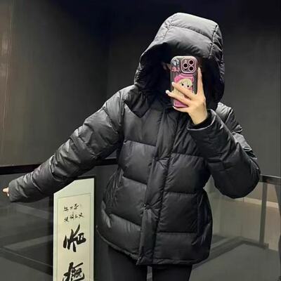 lulu羽绒服五格黑色鹅绒露露Wunder Puff保暖连帽羽绒外套女