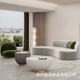 极简意式轻奢沙发会客厅科技布艺异形休闲酒店大堂休息区接待家具