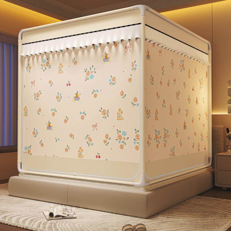 2025新款加厚床幔三开门挡风御寒保暖冬季蚊帐防摔坐床家用蚊帐