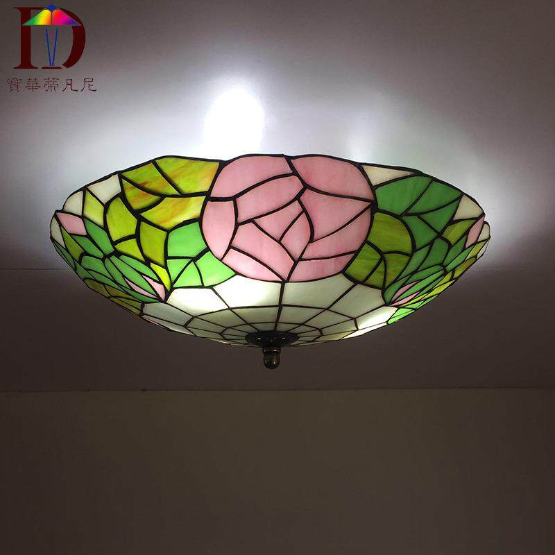 家装灯饰田园风格蒂凡尼彩色玻璃玫瑰花餐厅酒店吸顶灯