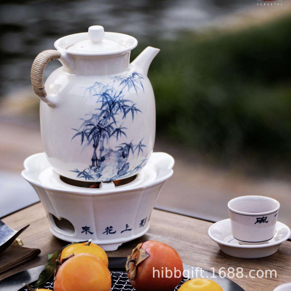 新品梵山堂陶壶碳炉苏打釉青花竹石煮茶壶明火炭火双用家用围炉