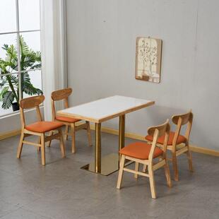 快餐桌椅实木凳子小吃餐饮商用岩板麻辣烫奶茶店煲仔饭小圆方桌