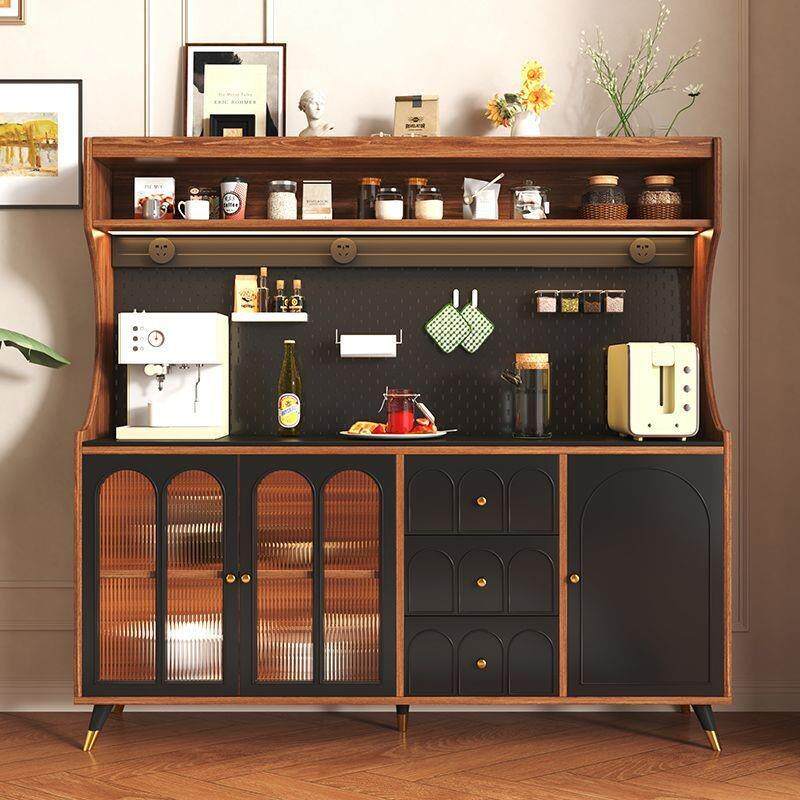洞洞板复古中古风餐边柜靠墙一体家用厨房客厅轻奢储物酒柜置物架