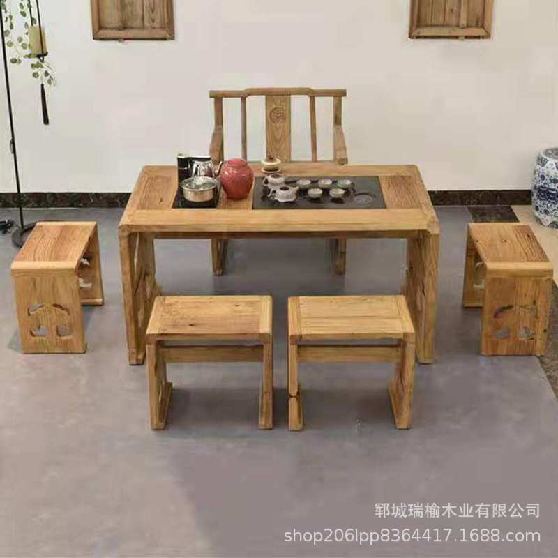 老榆木餐边柜风化复古做旧家具收纳实木中式茶水储物酒柜多抽柜