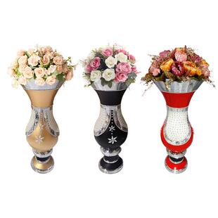 贴珠玻璃钢贴花瓣落地大花瓶客厅园林酒店花瓶婚庆仿真花花器摆件