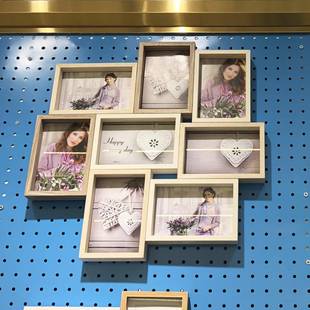 复古木质6寸连体组合相框八连框挂墙北欧简约大气不规则组合相框