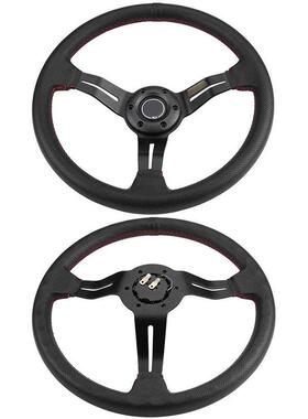 14英寸赛车转向盘汽车改装配件350MM黑色皮革PVC材质汽车方向盘