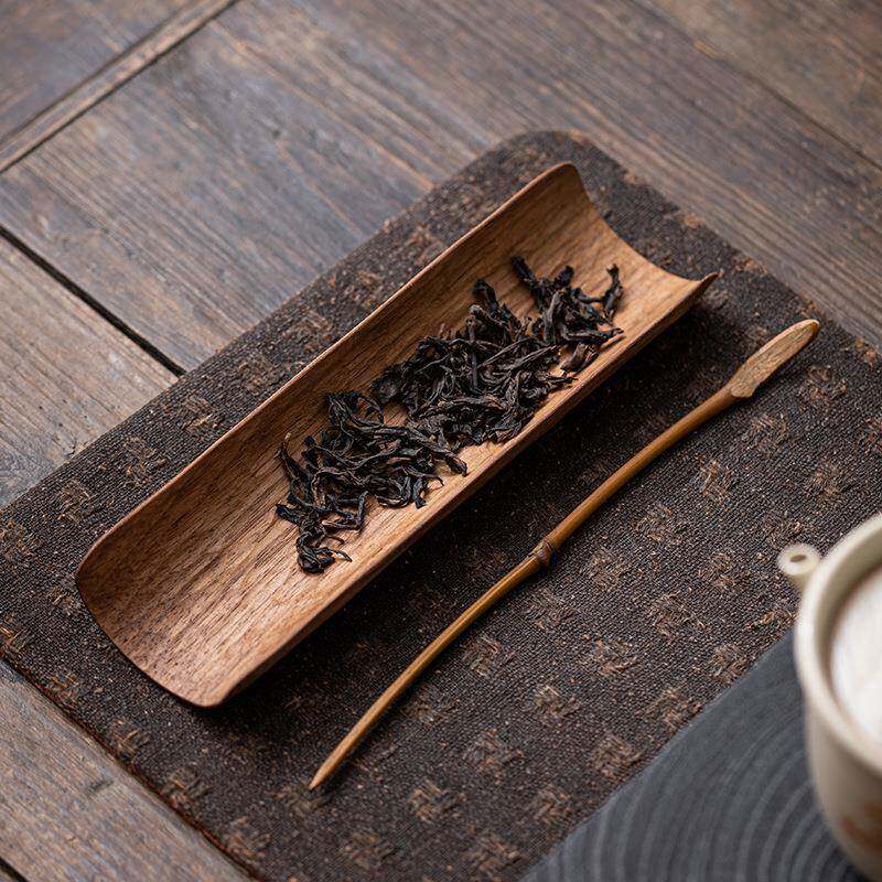 新中式黑胡桃木茶则茶拨两件套实木赏茶器茶荷茶道六君子茶扒茶勺